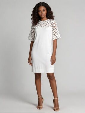 SANDRO | White Lace Trim Shift Dress Sz S